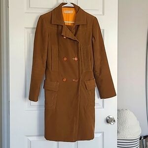 Y2K courderoy double-breasted brown coat lined in orange silk size XS